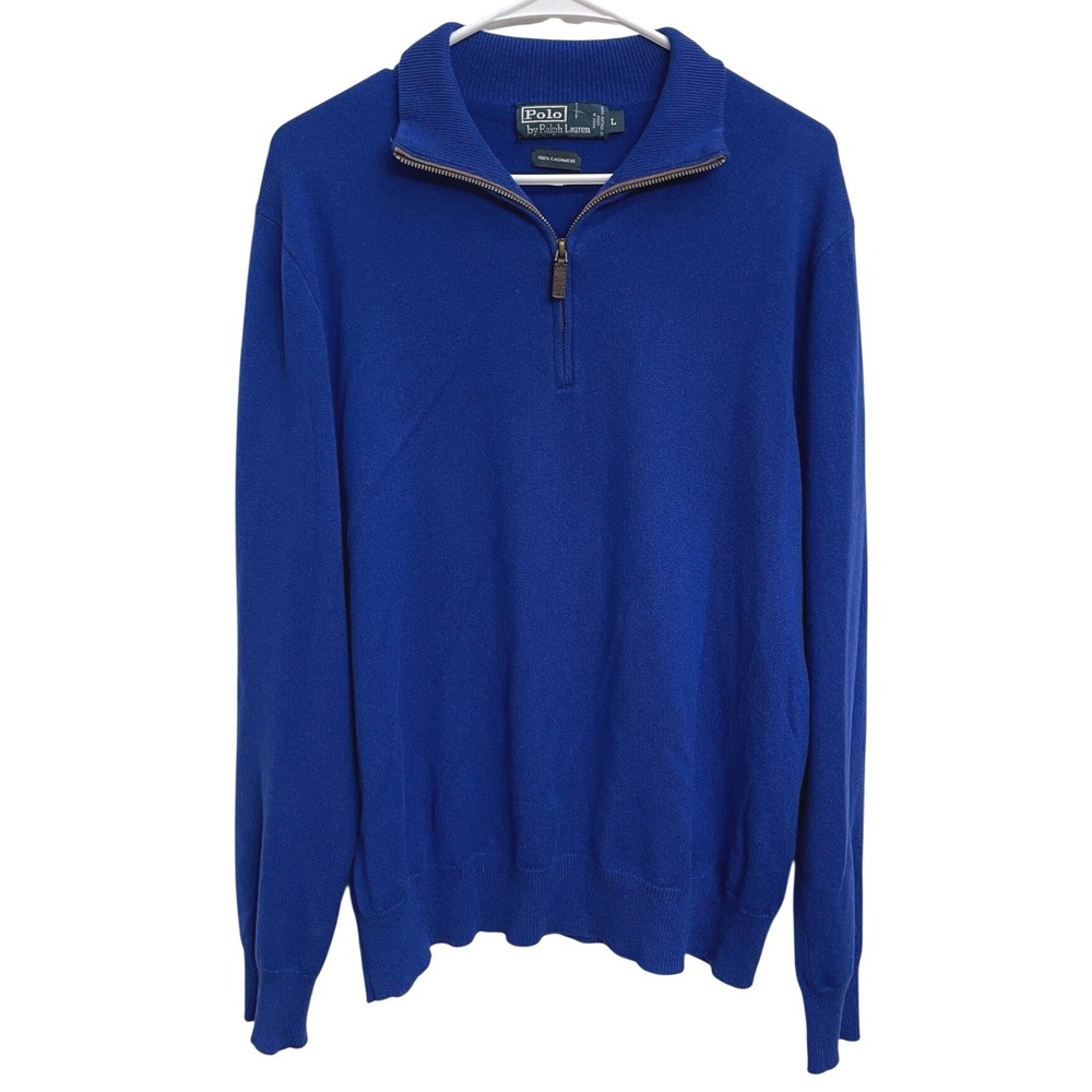 Polo Ralph Lauren Mens Royal Blue 100% Cashmere Quarter Zip Sweater Large - Read